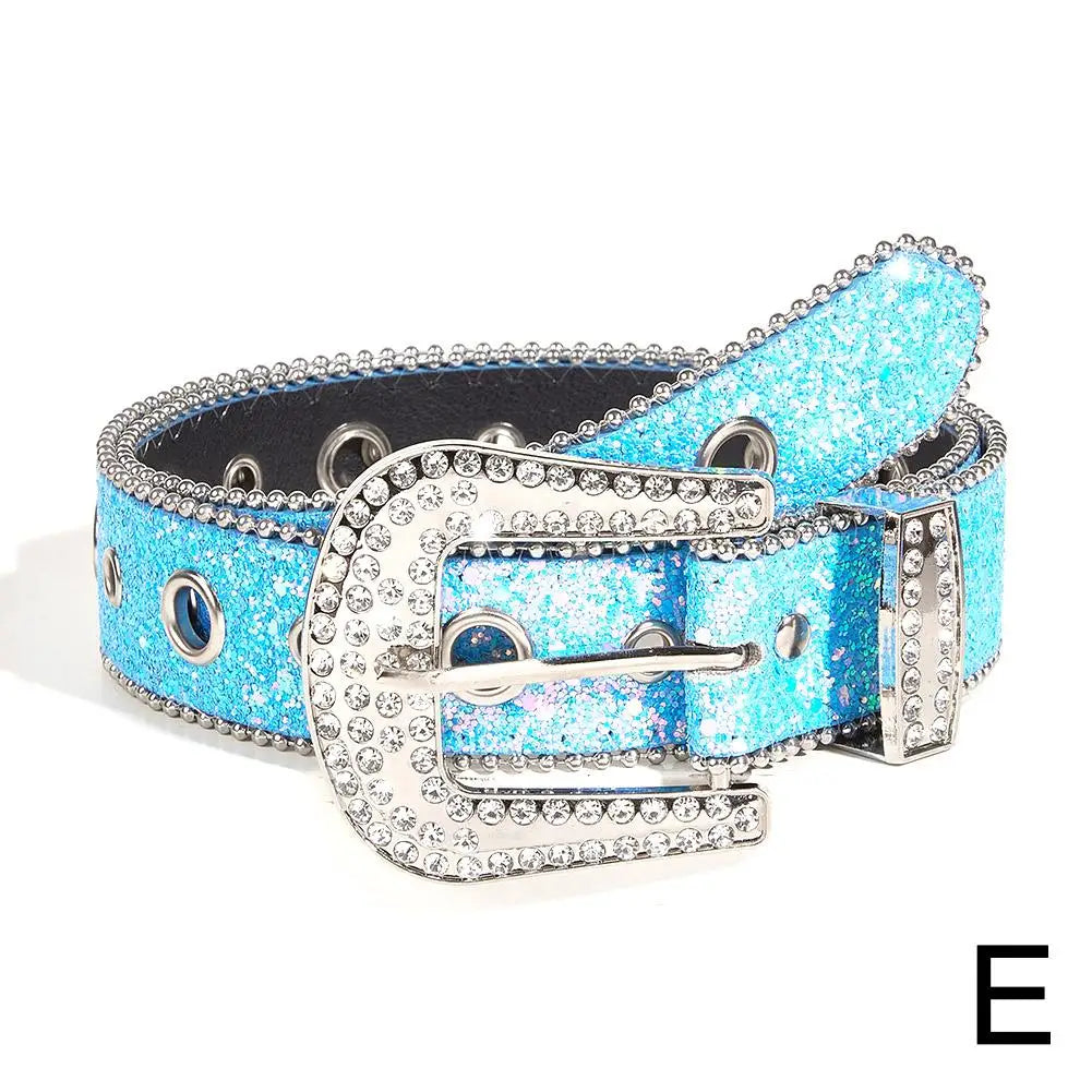Women's Skull Rhinestone Belt – Sparkling PU Leather Cowgirl Belt