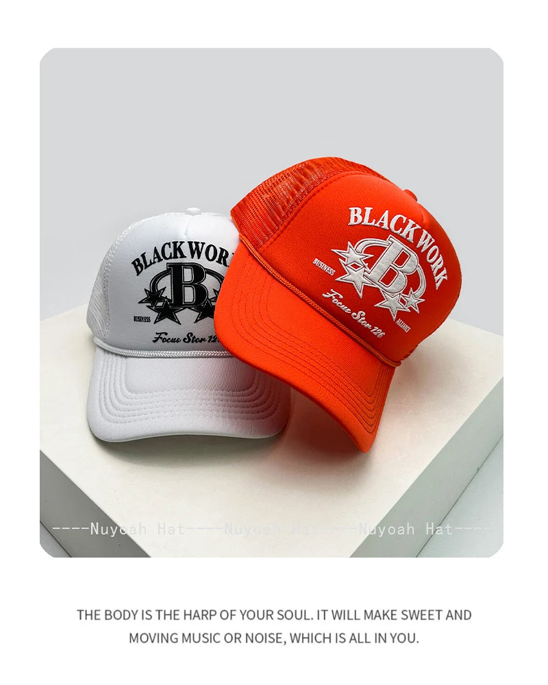 Unisex Letter Print Mesh Trucker Cap – Adjustable Snapback