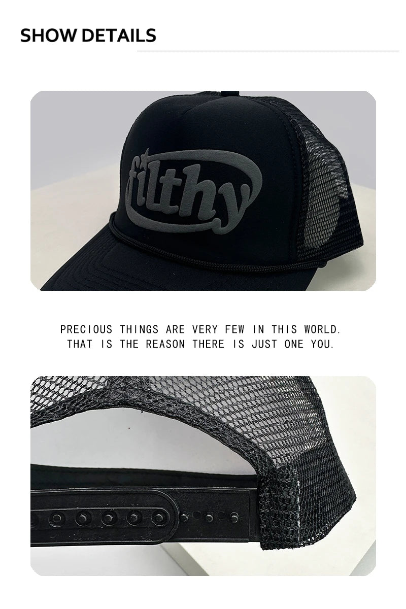 Unisex Color Block Letter Print Trucker Cap – Breathable Mesh Snapback