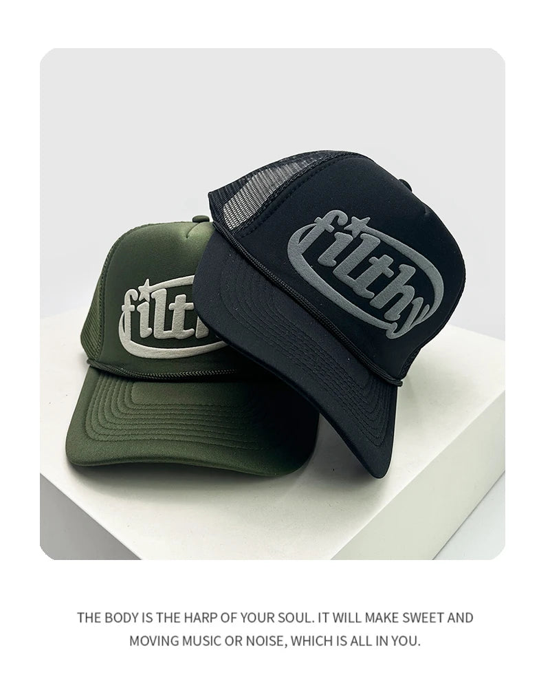 Unisex Color Block Letter Print Trucker Cap – Breathable Mesh Snapback