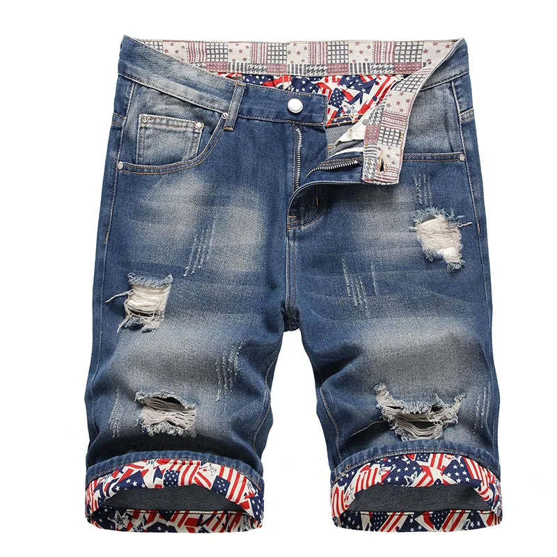 Men's Ripped Denim Shorts – Casual Knee-Length Jean Shorts