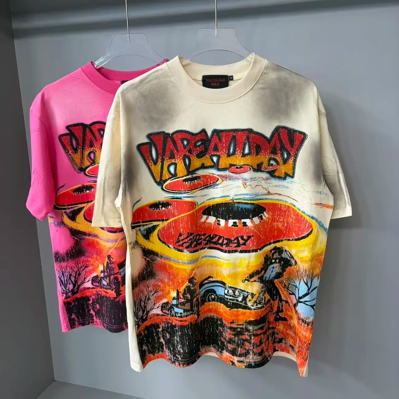 Letter Rhinestone Cotton Short Sleeve for Men and Women Harajuku
