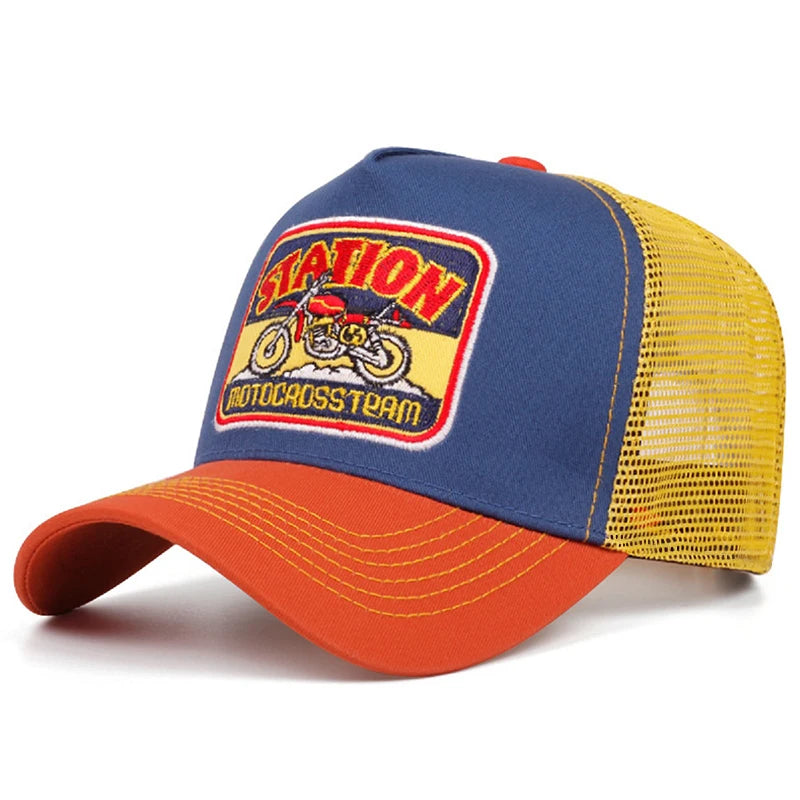 "Station" Motorcycle Mesh Trucker Hat – Unisex Hip Hop Snapback
