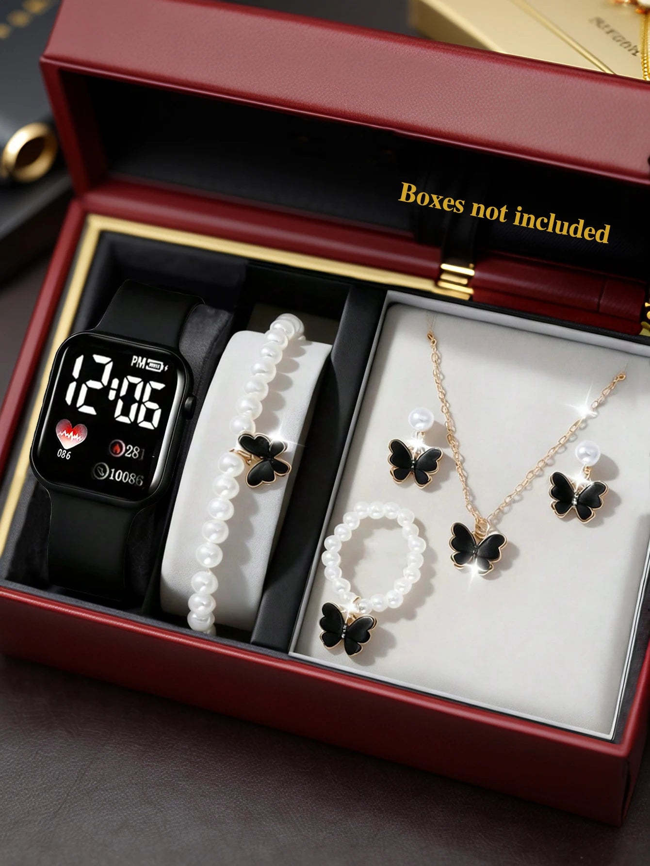 Love Pattern Digital Watch & Butterfly Accessories Set – Fashion Gift Bundle