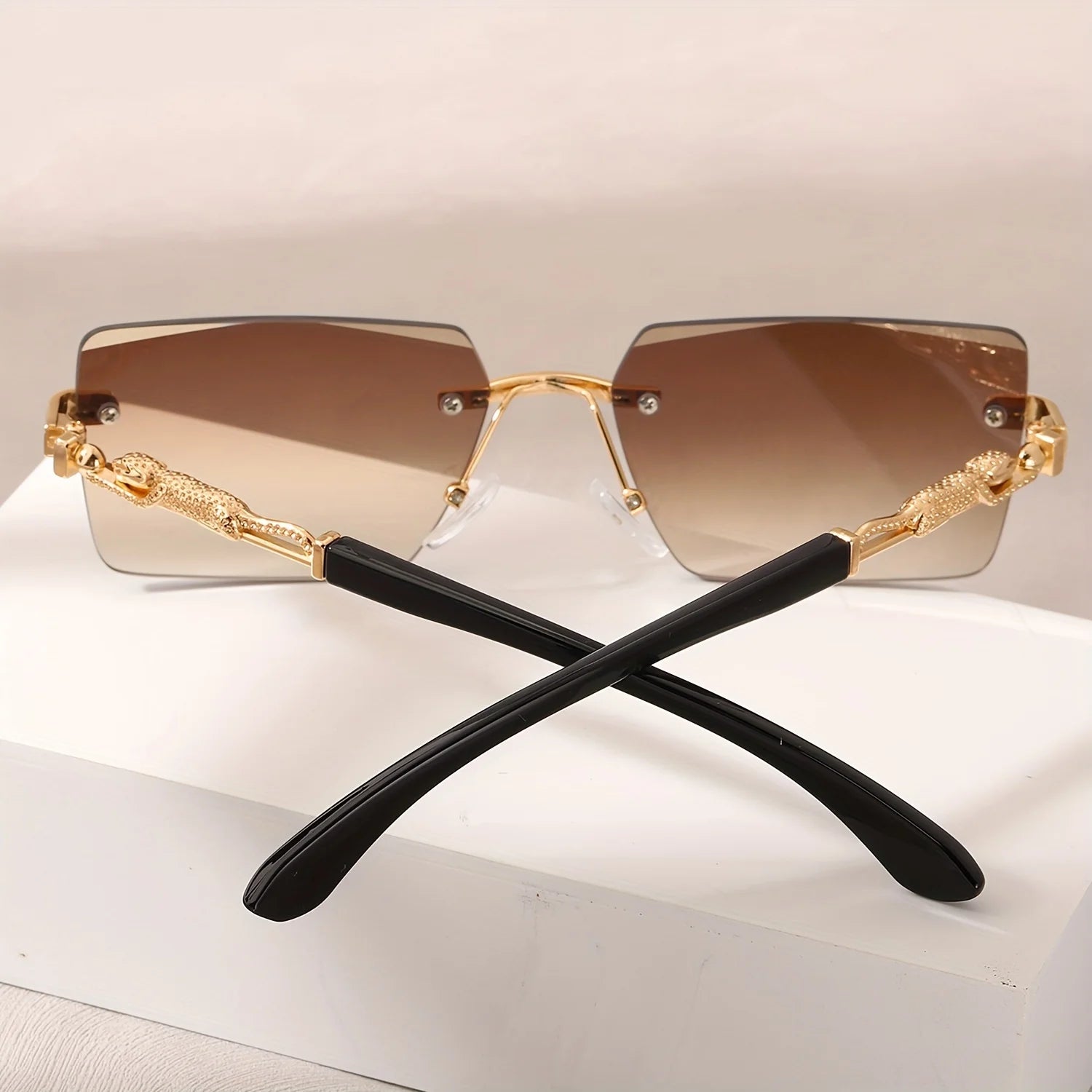 Rimless Rectangle Sunglasses – Unisex Small Square Shades for Beach & Travel