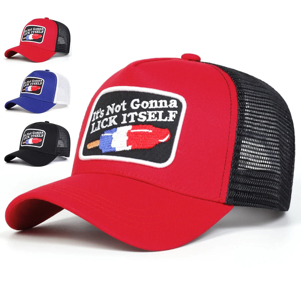 "Lick Itself" Letter Embroidery Baseball Cap – Unisex Adjustable Mesh Hat