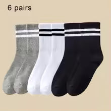 6 Pairs Women's Mid Socks Solid Color