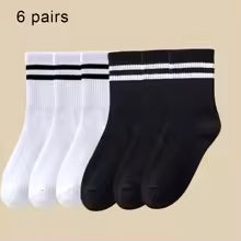 6 Pairs Women's Mid Socks Solid Color