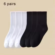 6 Pairs Women's Mid Socks Solid Color