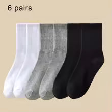 6 Pairs Women's Mid Socks Solid Color